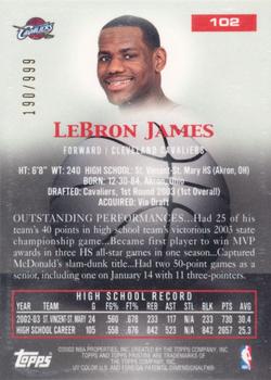2003-04 Topps Pristine #102 LeBron James Back