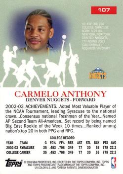 2003-04 Topps Pristine #107 Carmelo Anthony Back