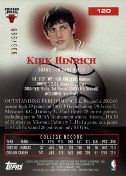 2003-04 Topps Pristine #120 Kirk Hinrich Back