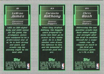 2003-04 Topps Rookie Matrix #114 / 113 / 111 Chris Bosh / Carmelo Anthony / LeBron James Back