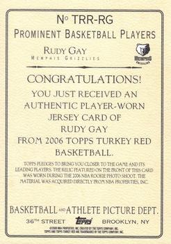 2006-07 Topps Turkey Red - Relics #TRR-RG Rudy Gay Back