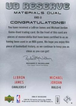 2006-07 UD Reserve - Materials Dual #RMD-JJ LeBron James / Michael Jordan Back