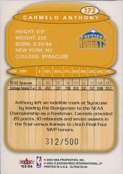 2003-04 Ultra #173 Carmelo Anthony Back