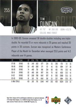 2003-04 Upper Deck #255 Tim Duncan Back