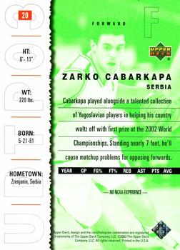 2003 UD Top Prospects #20 Zarko Cabarkapa Back