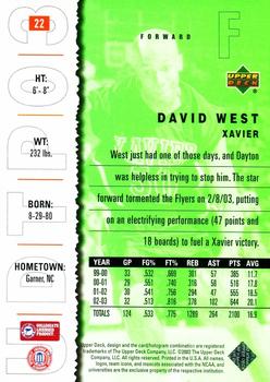 2003 UD Top Prospects #22 David West Back