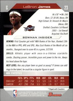 2004-05 Bowman #23 LeBron James Back