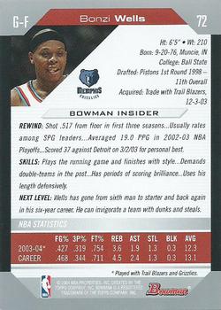2004-05 Bowman #72 Bonzi Wells Back
