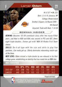 2004-05 Bowman #77 Lamar Odom Back