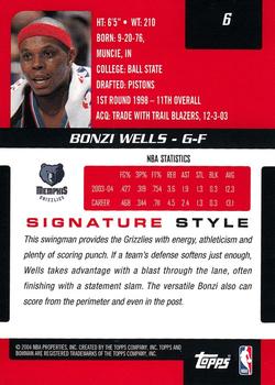 2004-05 Bowman Signature #6 Bonzi Wells Back