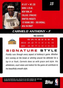 2004-05 Bowman Signature #15 Carmelo Anthony Back
