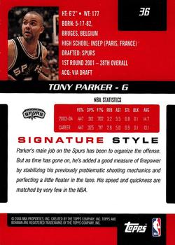 2004-05 Bowman Signature #36 Tony Parker Back