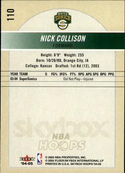 2004-05 Hoops #110 Nick Collison Back