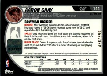 2007-08 Bowman - Chrome Refractors Rookie Autographs #144 Aaron Gray Back