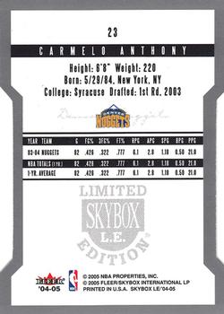 2004-05 SkyBox LE #23 Carmelo Anthony Back