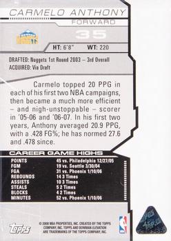 2007-08 Bowman Elevation - Press Plates Yellow #35 Carmelo Anthony Back