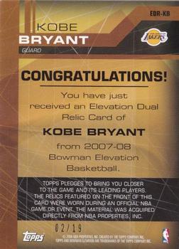 2007-08 Bowman Elevation - Relics Dual Green #EDR-KB Kobe Bryant Back