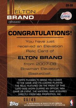 2007-08 Bowman Elevation - Relics Red #ER-EB Elton Brand Back