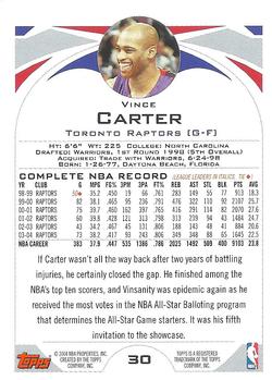 2004-05 Topps #30 Vince Carter Back