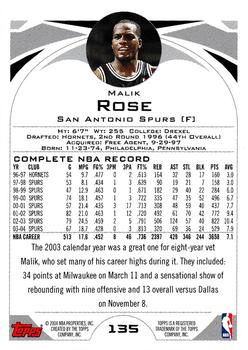 2004-05 Topps #135 Malik Rose Back
