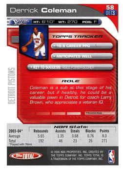 2004-05 Topps Total #58 Derrick Coleman Back