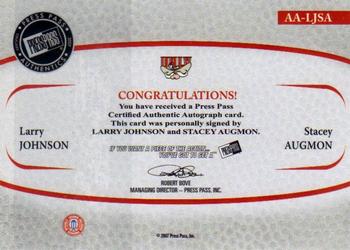 2007-08 Press Pass Legends - Alumni Association Autographs #AA-LJSA Larry Johnson / Stacey Augmon Back