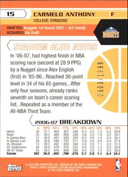 2007-08 Stadium Club - 1st Day Issue #15 Carmelo Anthony Back