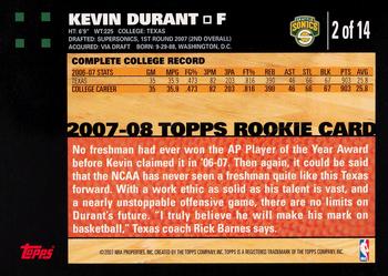2007-08 Topps - Rookie Set #2 Kevin Durant Back