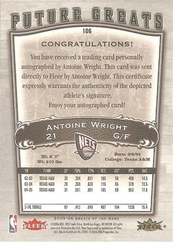 2005-06 Fleer Greats of the Game #106 Antoine Wright Back