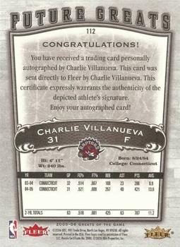 2005-06 Fleer Greats of the Game #112 Charlie Villanueva Back
