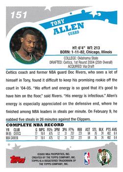 2005-06 Topps #151 Tony Allen Back