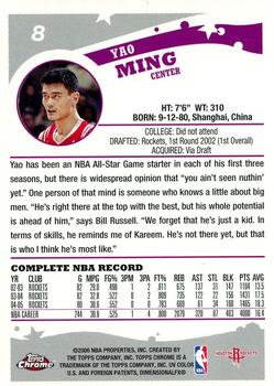 2005-06 Topps Chrome #8 Yao Ming Back
