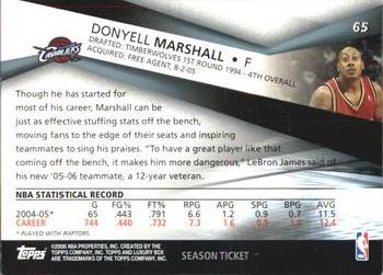2005-06 Topps Luxury Box #65 Donyell Marshall Back