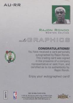 2007-08 Ultra - Autographics Black Ink #AU-RR Rajon Rondo Back