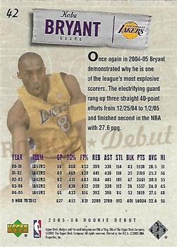 2005-06 Upper Deck Rookie Debut #42 Kobe Bryant Back