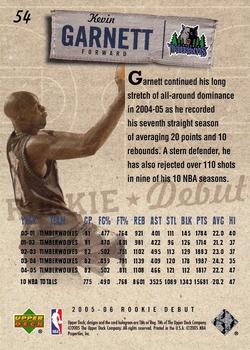 2005-06 Upper Deck Rookie Debut #54 Kevin Garnett Back
