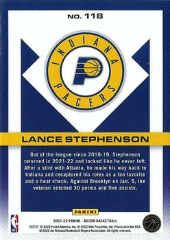 2021-22 Panini Recon #118 Lance Stephenson Back