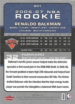2006-07 Fleer #231 Renaldo Balkman Back