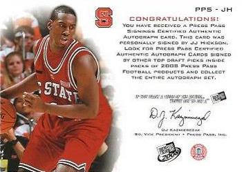 2008 Press Pass - Signings Silver #PPS-JH J.J. Hickson Back