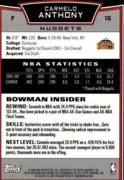 2008-09 Bowman - Chrome #15 Carmelo Anthony Back