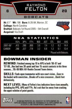 2008-09 Bowman - Chrome #20 Raymond Felton Back