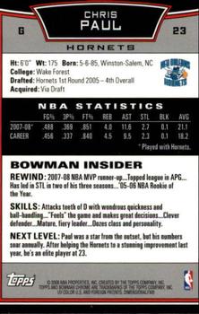 2008-09 Bowman - Chrome #23 Chris Paul Back