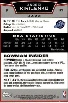 2008-09 Bowman - Chrome #47 Andrei Kirilenko Back