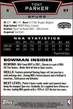 2008-09 Bowman - Chrome #97 Tony Parker Back
