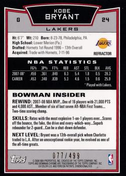 2008-09 Bowman - Chrome Refractors #24 Kobe Bryant Back