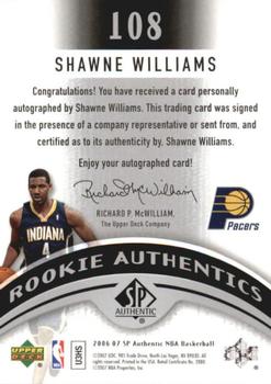 2006-07 SP Authentic #108 Shawne Williams Back