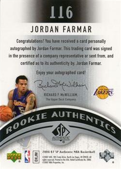 2006-07 SP Authentic #116 Jordan Farmar Back