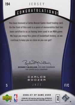 2006-07 SP Game Used #194 Carlos Boozer Back