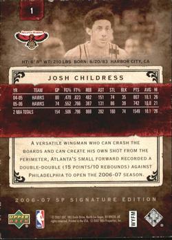 2006-07 SP Signature Edition #1 Josh Childress Back