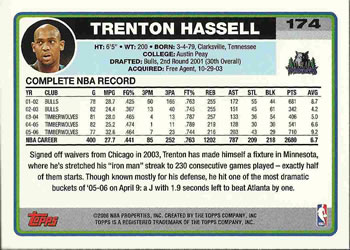 2006-07 Topps #174 Trenton Hassell Back